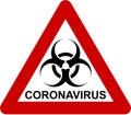 Warning biohazard sign with CORONAVIRUS text