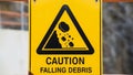 Warning sign with a black triangular pictogram marks caution Royalty Free Stock Photo