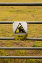 Warning Sign Bull in field, Yellow triangle with bull head symbol on white Royalty Free Stock Photo