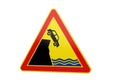 Warning sign car falling off cliff into water isolated on transparent background Royalty Free Stock Photo