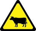 Warning sign with cattle on road Royalty Free Stock Photo