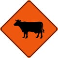 Warning sign with cattle on road Royalty Free Stock Photo