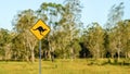 Warning sign caution kangaroos set near the forest. You can meet wild animals in this place