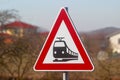 Warning sign caution train crossing Royalty Free Stock Photo