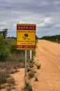 Warning sign for changing conditions on gravel roads Royalty Free Stock Photo