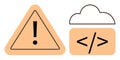 Warning Sign and Cloud with Code Tag Representing Technical Error or Computational Alert Royalty Free Stock Photo