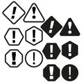 Warning sign collection. Exclamation mark icons. Caution symbols set. Vector illustration. EPS 10. Royalty Free Stock Photo