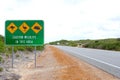 Warning sign for crossing porcupines, emus and kangaroos in Australia Royalty Free Stock Photo