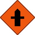 Warning sign with crossroads