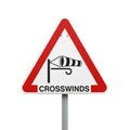 Warning Sign for Crosswinds with Red Border and Windsock Symbol on White Background traffic sign Royalty Free Stock Photo