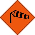Warning sign with crosswinds