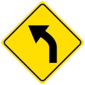 Warning sign for a curve to the left on white background Royalty Free Stock Photo