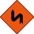 Warning sign with dangerous curves on left