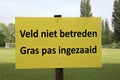 Warning Sign Do Not Touch The Grass Because Just Sown At Amsterdam The Netherlands 2-6-2020