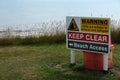 Warning sign on east coast, UK, cliff top for danger of erosion. Royalty Free Stock Photo