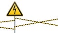 Warning sign. Electrical hazard. Fenced danger zone. pillar with sign. Vector illustrations