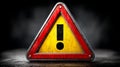 Warning sign with exclamation mark on a dark background, alerting to caution or danger Royalty Free Stock Photo
