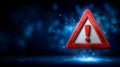 Warning sign with exclamation mark on a dark blue background for safety or alert messages Royalty Free Stock Photo