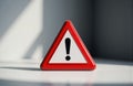 Warning sign with exclamation mark on a light surface in a modern indoor setting Royalty Free Stock Photo