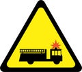 Warning sign with fire truck