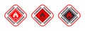 Warning sign flammable liquids or materials. Flammable substances icons set. Vector icons Royalty Free Stock Photo