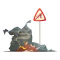 Warning Sign Garbage Disposal Cartoon Icon