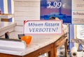 Warning sign in German words MÃÂ¶wen fÃÂ¼ttern verboten means please do not feed the seagulls Royalty Free Stock Photo