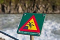 Warning sign at Gullfoss waterfall in Iceland Royalty Free Stock Photo