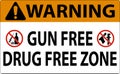 Warning Sign Gun Free Drug Free Zone Royalty Free Stock Photo