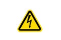 Warning sign of high voltage, yellow triangle with black arrow.