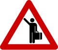 Warning sign with hitch-hiking