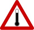 Warning sign with hot temperature