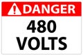 Warning Sign Indicating High Voltage Level of 480 Volts in Industrial Area Royalty Free Stock Photo