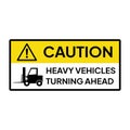 Warning sign for industrial. Caution for heavy vehicles turning ahead