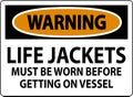 Warning Sign Life Jackets - Must Be Worn Before Getting On Vessel