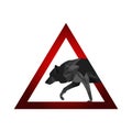 Warning Sign with Low Poly Wolf