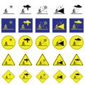 Warning sign of man cycling on the various climatic conditions Royalty Free Stock Photo