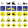 Warning sign of man skating the skateboard on the various ways