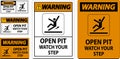 Warning Sign Open Pit, Watch Your Step Royalty Free Stock Photo