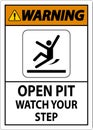 Warning Sign Open Pit, Watch Your Step Royalty Free Stock Photo
