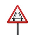 Warning Sign for Opening or Closing Bridge on a Pole Against White Background traffic sign Royalty Free Stock Photo