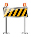 Warning sign with orange flashing siren