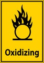 Warning Sign for Oxidizing Substance with Flame Symbol on Yellow Background Royalty Free Stock Photo