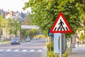 Warning sign for pedestrian crossing Royalty Free Stock Photo