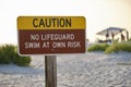 Warning sign poster on sea side beach saying that there is no lifeguard on duty Royalty Free Stock Photo