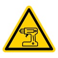 Warning Sign for Power Tool Usage with Drill Icon in Yellow Triangle Royalty Free Stock Photo