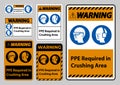 Warning Sign PPE Required In Crushing Area Isolate on White Background