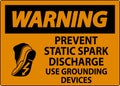 Warning Sign Prevent Static Spark Discharge, Use Grounding Devices