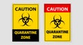 A4 warning sign. Quarantine zone and biohazard sign. Black inscription on yellow background. Coronavirus danger