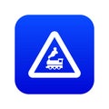 Warning sign railway crossing without barrier icon digital blue